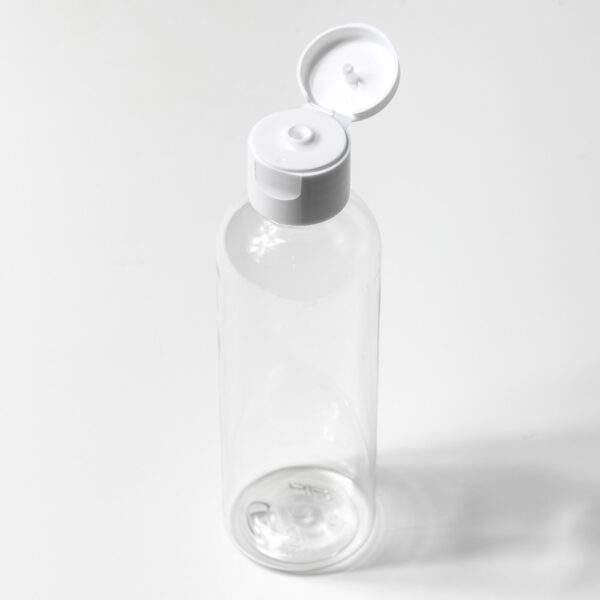 PET Flasche klarsichtig, 100 ml, weißer FlipTop–Verschluss 1 LEV Natur