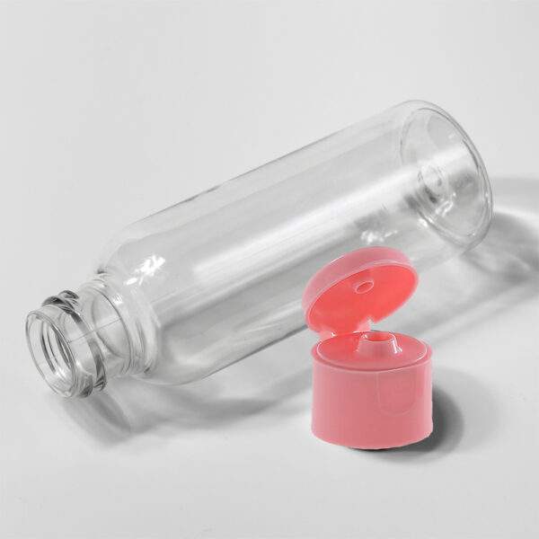 PET Flasche klarsichtig 50-100 ml , rosa FlipTop–Verschluss 1 LEV Natur