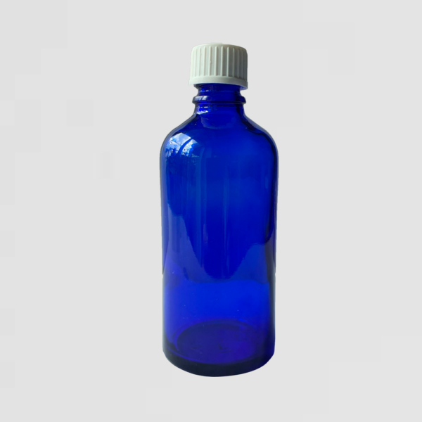 PET Flasche aus Blauem Glas 100 ML mit weißem Deckel 1 LEV Natur