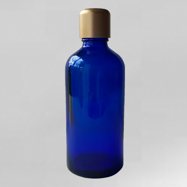 PET Flasche aus Blauem Glas 100 ML mit goldenem Deckel 1 LEV Natur